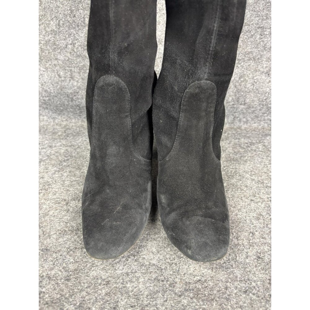 Stuart Weitzman Boots Womens Size 7.5 Black Suede Over The Knee Tall Block Heel - Picture 2 of 10